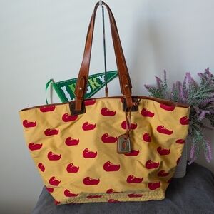 Dooney And Bourke Yellow Canvas LARGE Tote With Red Ducks